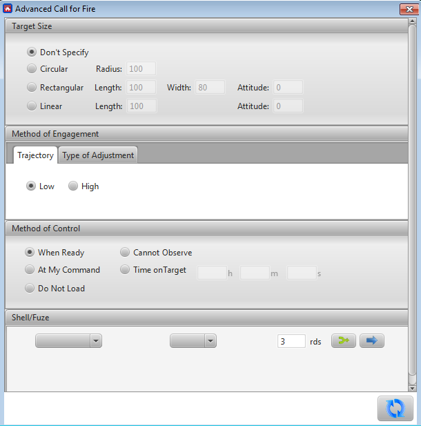 ∆ Image VBS3Fires_30: Fires Target Worksheet for Asset 20 Window