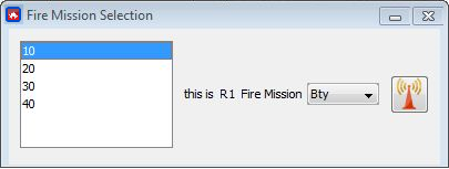 ∆ Image VBS3Fires_36: Fires Fire Mission Selection window